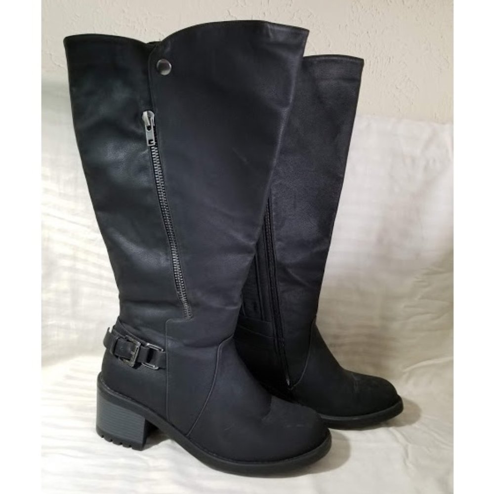 12W Wide Calf Plus Knee High Black Boots